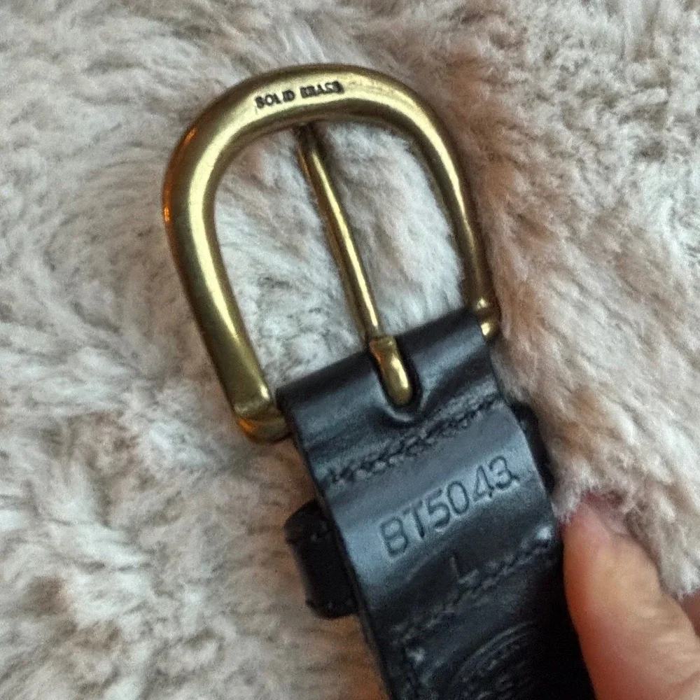 Fossil‎ Braided Belt Womens L Black Excellent Leather Trim Solid Brass BT5043